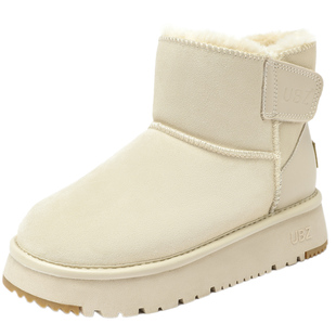 UBZ 厚底防水增高雪地靴女2025新款冬防滑魔术贴加绒加厚白色棉鞋