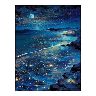 星夜海岸玄关客厅过道卧室餐厅挂画治愈系高级感高端定制手绘油画