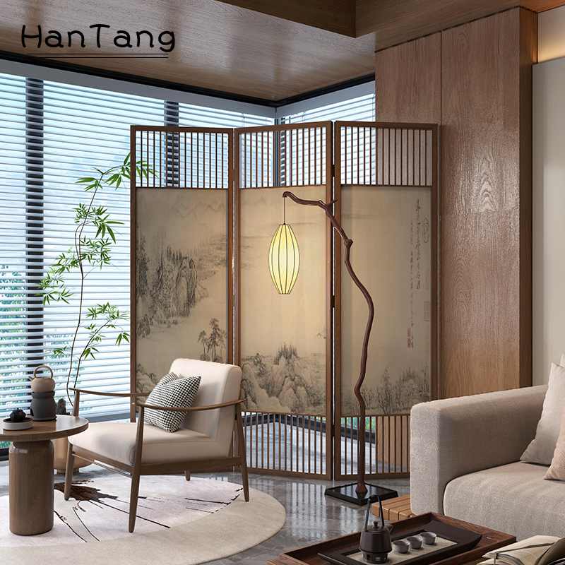 宋代美学中式屏风隔断客厅进门玄关家用茶室实木遮挡折叠沙发背景