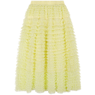 今屿花花 蛋糕裙女2026年新款早春设计感绿色半身裙网纱裙子春装