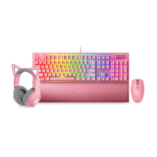 Razer雷蛇粉晶键鼠耳机三件套黑寡妇机械键盘鼠标电竞女生套装