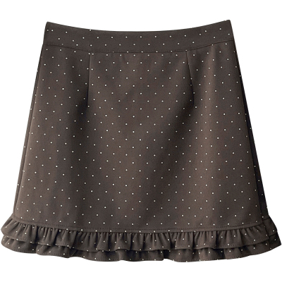 日韩miu系咖色木耳花边毛呢料裙