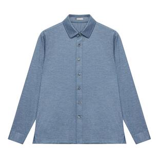 ERDOS 男装羊绒衬衫春季款光泽感纯色翻领长袖上衣商务休闲