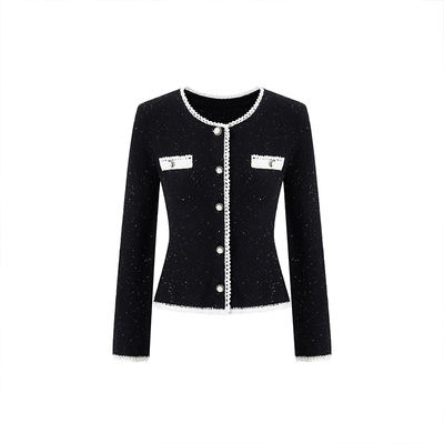 MELINDA LI【星空康鹏】彩宝珠片纱山茶花扣针织外套背心裤子套装