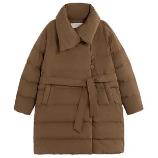 EXCEPTION例外女装秋冬款羽绒服鸭绒保暖系带设计立领长款外套女