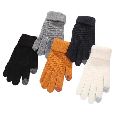 秋冬季新款菠萝可触屏针织厚手套