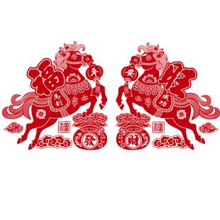 2026马年植绒剪纸马到成功窗贴静电窗花新年春节门福玻璃贴画金色