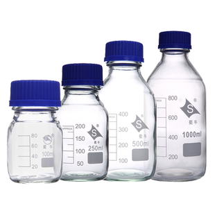 蜀牛玻璃瓶 蓝盖瓶试剂瓶 100 250 500 1000 2000ml 透明棕色高硼硅玻璃瓶广口瓶化学螺口流动相玻璃丝口瓶