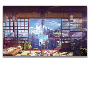 二次元风景海报动漫墙贴学生宿舍床卧室超大唯美壁画贴纸定制自粘