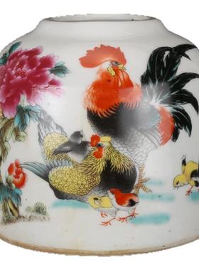 仿民国粉彩全家福马蹄水盂 仿古瓷器摆件古玩收藏景德镇瓷器