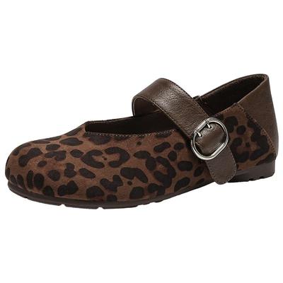 EBLAN/伊伴复古加绒豹纹玛丽珍鞋