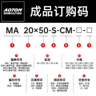 100 125 小型气动迷你不锈钢微型气缸MA20 175 150 200S