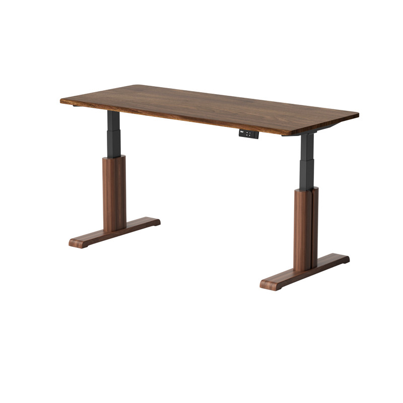 智芯黑胡桃木电动升降桌实木书桌办公学习桌智能电脑桌家用X3A