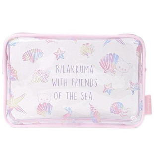 日本正版轻松熊海洋风小清新透明化妆包女生手拿包旅行袋收纳痛包