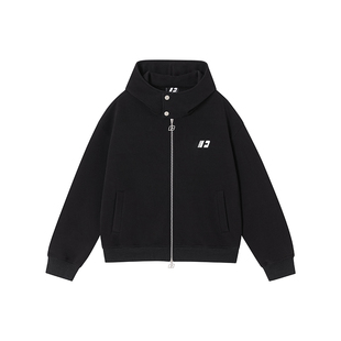 FORNINES双拉链微短款连帽重磅卫衣男女2026春季新款高领开衫外套