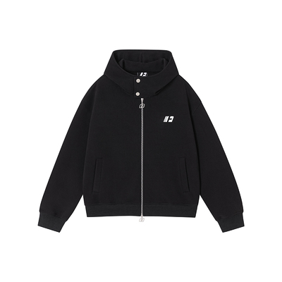 FORNINES双拉链微短款连帽重磅卫衣男女2026春季新款高领开衫外套