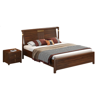 实木床新中式轻奢大床双人床2米2.2米主卧加宽乌金木原木储物婚床