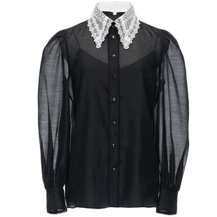 OBEG欧碧倩蕾丝领欧根纱衬衫秋季轻薄上衣百搭10441101