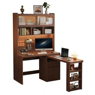 书桌书架一体实木桌转角电脑桌家用靠墙小户型学生书柜组合写字台