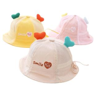 婴儿帽子春秋款遮阳防晒帽可调男女孩宝宝太阳帽夏季薄款纯棉盆帽