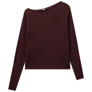 【新品】Woolmark认证OCHIRLY欧时力纯羊毛一字斜肩毛衣红色26春