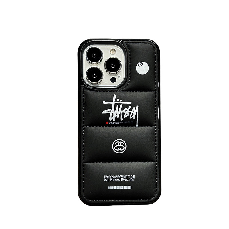 15新款羽绒服潮牌斯图西适用苹果14promax手机壳iphone13pro手机套xr冬季x秋冬羽绒12棉服11冬天no