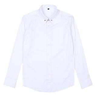 CULTUM带领针免烫长袖白色衬衫男商务绅士大尖领韩版修身潮流衬衣