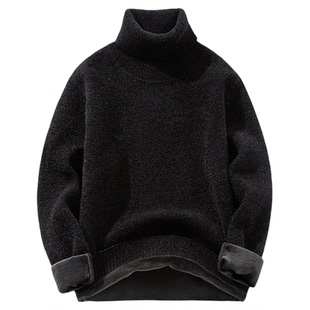 高领毛衣男冬季大码加绒加厚黑色保暖打底衫胖子加肥加大300斤