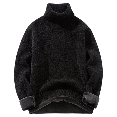 高领毛衣男冬季加绒加厚黑色保暖