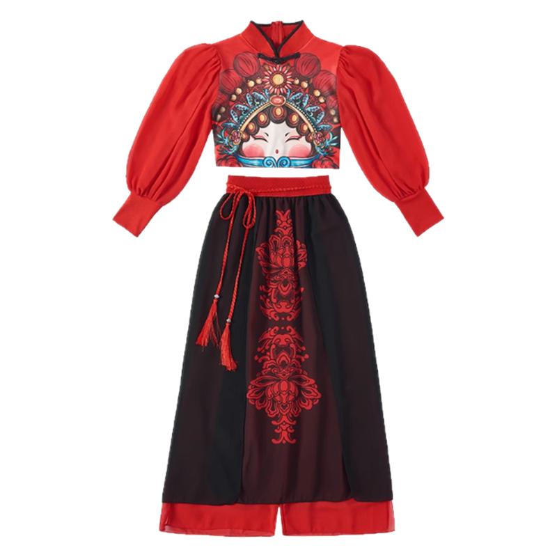 儿童中国风国潮演出服男女童爵士舞喜庆表演服小学生啦啦操运动会