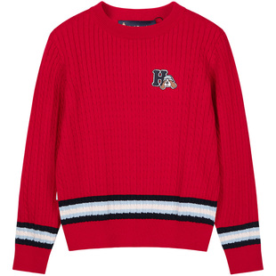 暇步士童装男童线衣春秋季新款小童撞色活力毛衣儿童红色新年服