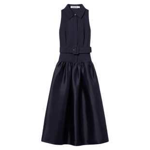 self-portrait 2025秋冬新款藏蓝色通勤翻领气质塔夫绸连衣裙