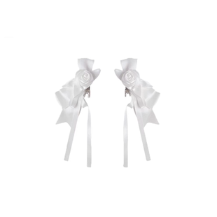 森系白色玫瑰花双马尾发饰蝴蝶结花朵对夹气质甜美lo裙洛丽塔头饰