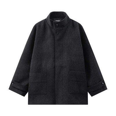 松弛感羊毛混纺大口袋立领大衣