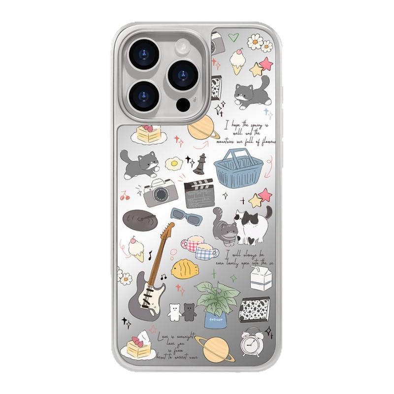 benefit可爱猫狗生活插画17适用于iphone16promax苹果15PRO镜面磁吸手机壳13新款14小米15PRO防摔三星S25