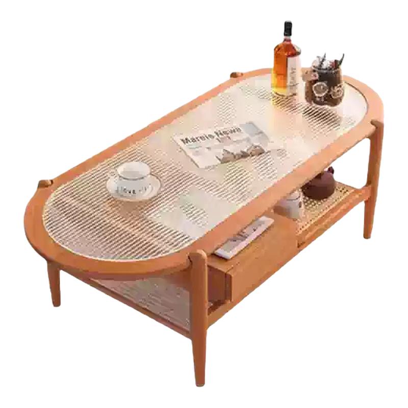 实木茶几樱桃木藤编椭圆茶桌