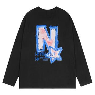 长袖t恤男夏季薄款纯棉宽松2025新款秋季体恤打底衫黑色港风百搭