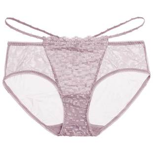 遐【点彩】红色内裤女网纱超薄平角裤性感纯棉裆中腰蕾丝底裤