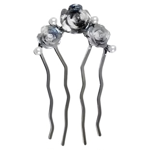 玫瑰花发簪高级感珠珠梳发珍珠古风气质发钗中式簪子盘发短款头饰