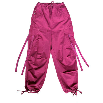 抽绳腰显腿长跳伞工装裤阔腿裤