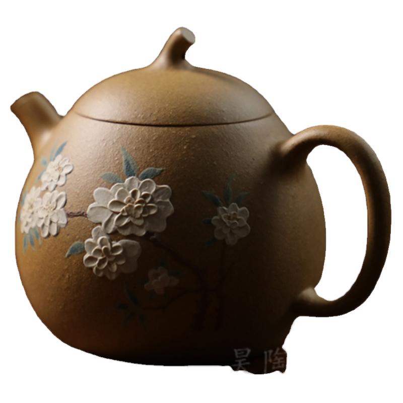 昊陶彩绘黄金段泥堆绘内推孔小品