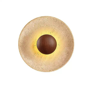 中古侘寂风餐厅民宿黄洞石圆形壁灯复古卧室床头过道楼梯氛围灯具