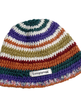 三件套秋冬保暖泫雅风女彩虹帽子