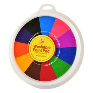 儿童手指画彩色印泥手印多色按指纹手印手掌画印泥印盘幼儿园安全颜料可水洗12色海绵印台小学生绘画工具印尼