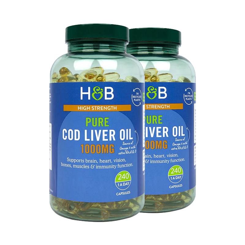 英国HB荷柏瑞鳕鱼肝油胶囊omega3成人护眼240粒*2瓶