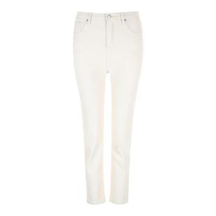 Bettychow燕麦色牛仔裤靴裤内里加绒白色修身牛仔裤时髦通勤长裤