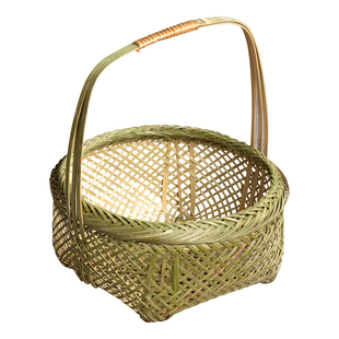 手工竹编小提篮 水果篮鸡蛋筐 手提篮 圆形菜篮子 家用竹工艺制品