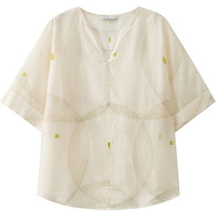 播商场同款雪纺印花短袖衬衫女夏季新款独特气质小衫BDS2HD2003