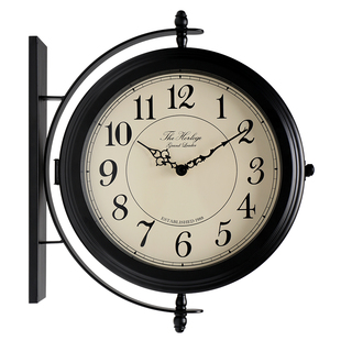 汉时挂钟双面数字时钟客厅家用转角挂表金属简约壁钟双面钟HDS66