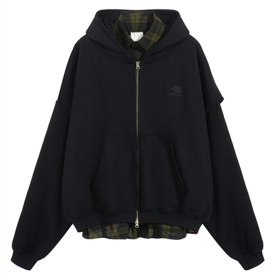 Undermycar格纹衬衫假两件外套男